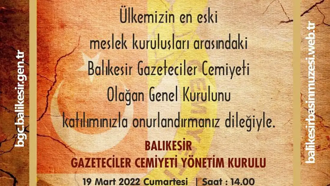Balıkesir Gazeteciler Cemiyeti Olağan Genel Kurulu Yarın