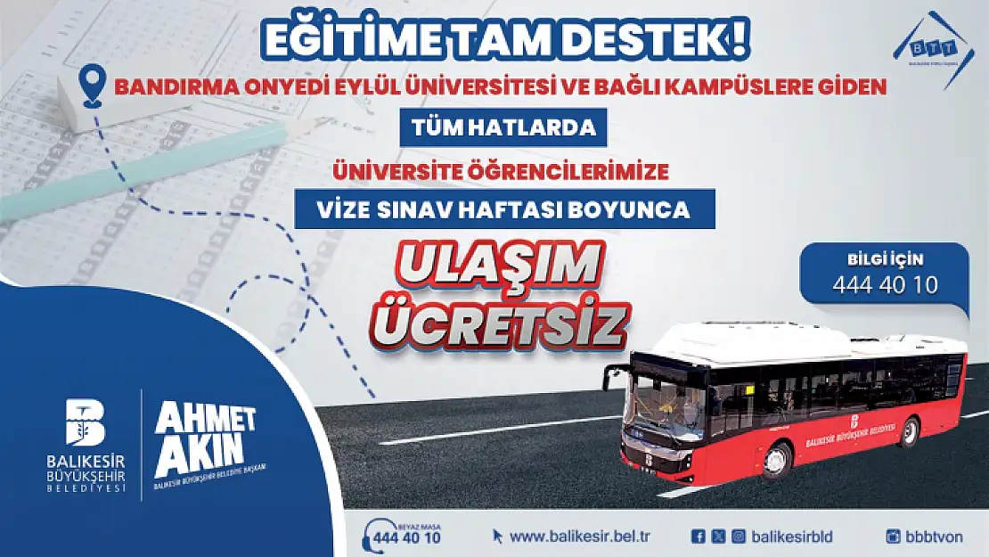 Büyükşehir'den, Üniversitelilere Vize Haftasında Ücretsiz Ulaşım İmkânı