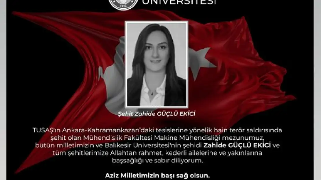 Şehit Mühendis 'Zahide Güçlü Ekici' Balıkesir Üniversitesi Mezunu…