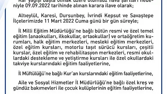 Öğrenciler istedi, Vali Şıldak kırmadı yarın okullar tatil