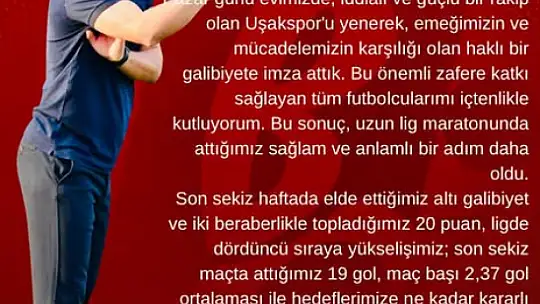 Teknik direktör Cem Kavçak  'TEŞEKKÜRLER SAHADAKİ EMEĞE, TRİBÜNDEKİ YÜREĞE!'