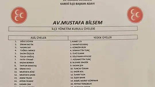 MHP Karesi İlçe Başkanı Mustafa Bilsem Oldu