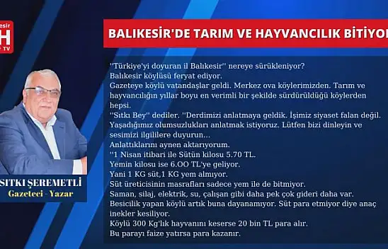 Sıtkı Şeremetli – Köşe Yazısı   Balıkesir'de Tarım Ve Hayvancılık Bitiyor!