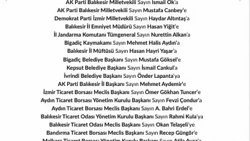 VEFAT VE TEŞEKKÜR
