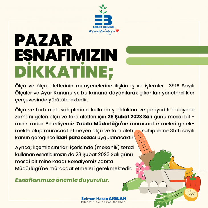 Edremit'te Pazar Yerlerine Ölçü Denetimi