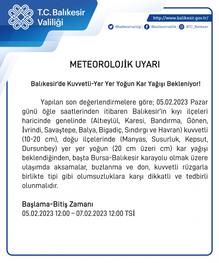 Etkili Kar Yağışı İçin Vali Şıldak Uyardı 