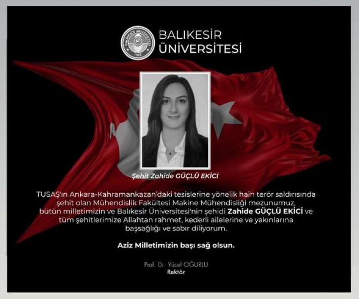 Şehit Mühendis 'Zahide Güçlü Ekici' Balıkesir Üniversitesi Mezunu…